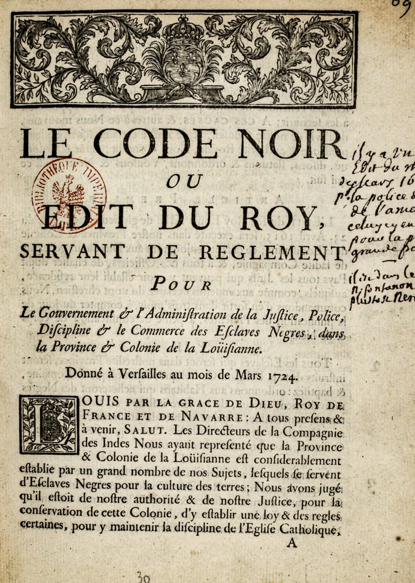Code Noir Ambassade Haïti en France
