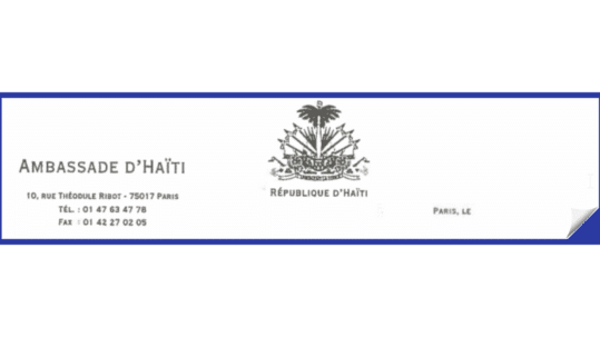 Ambassade haiti en France communiqué